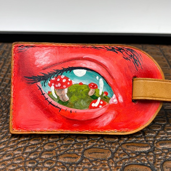 Hand Painted Vintage Louis Vuitton Leather Bag Tag /  Evil Eye 🧿 Talisman - Picture 6 of 11